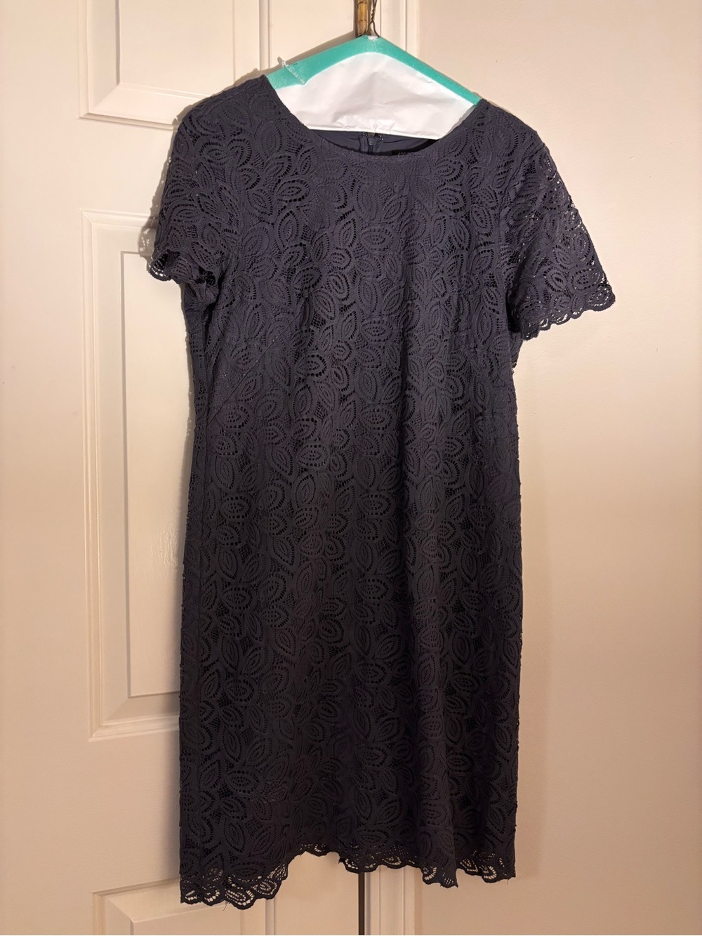 Ann Taylor Dark Grey Floral Lace Short-Sleeve Shift Dress